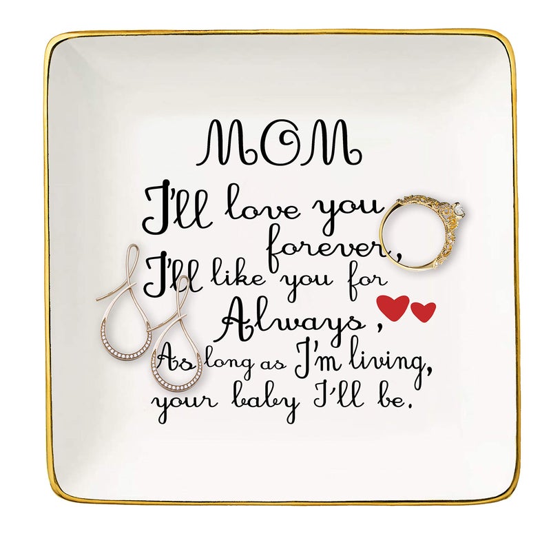 Topthink Mother's Day Gift for Mom-Unique Birthday Thanksgiving Christmas Gift for Mother-Mommy Present-Ceramic Jewelry Tray,Trinket Holder,Ring Dish-Surprise Present for Mommy-Mom,I'll Love You Forever - Image 1